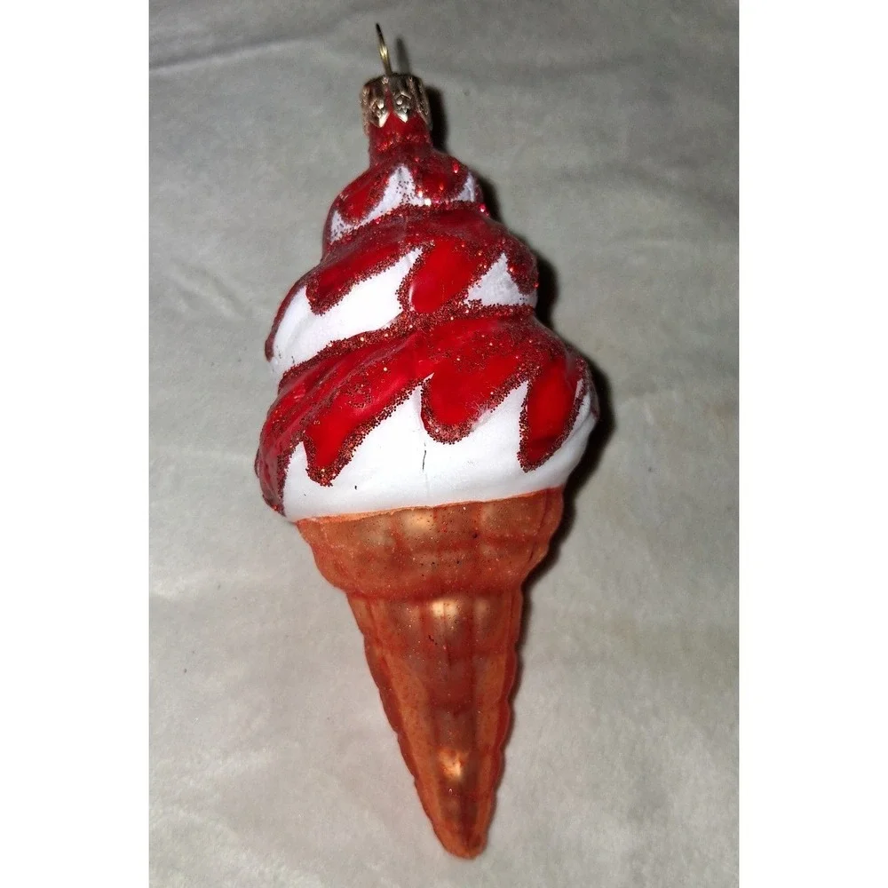Poland Blown Glass Ice Cream Cone Christmas Ornament 5.25